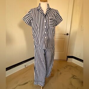 Soma Cool Cotton Woven Pajama Set – Capri Stripe Navy – Size S